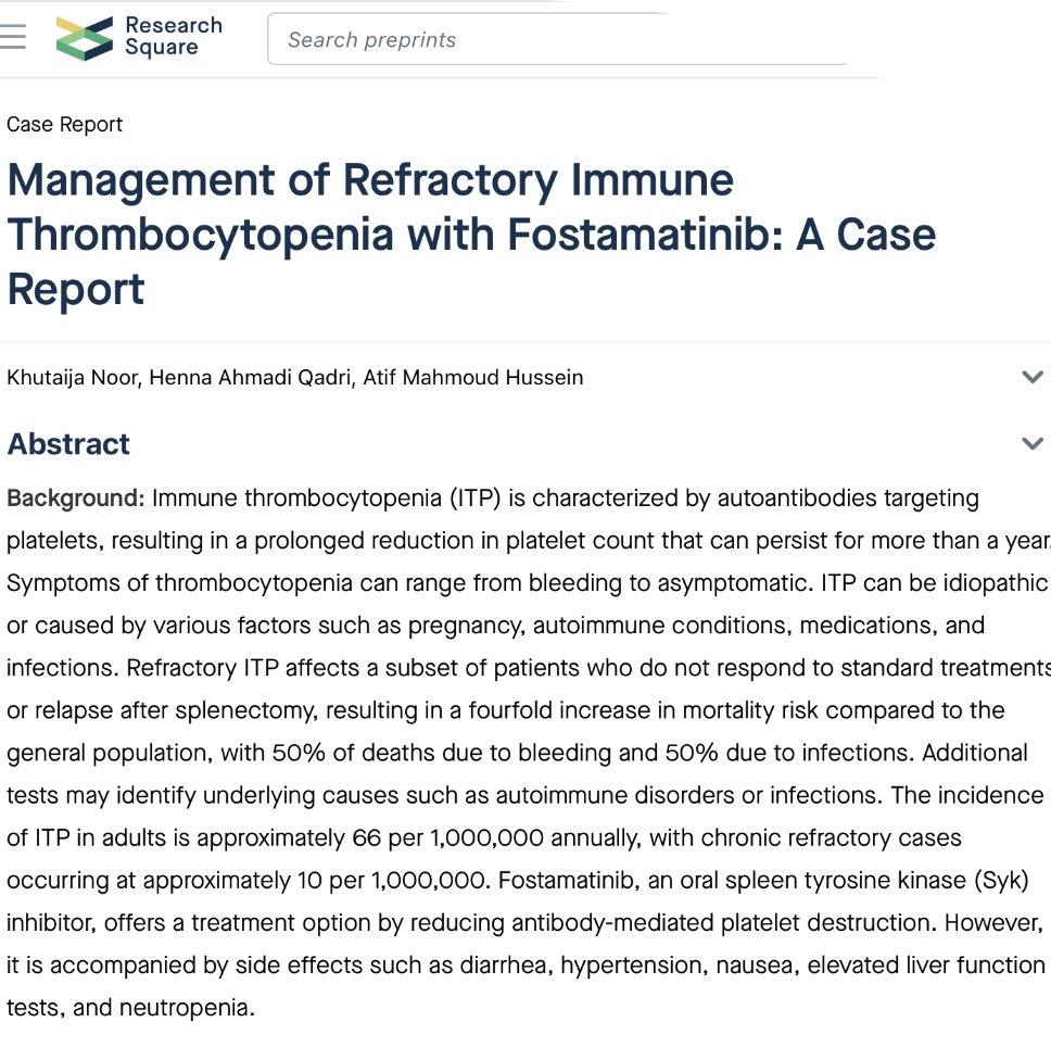 Management of Refractory Immune Thrombocytopenia with Fostamatinib: A Case Report