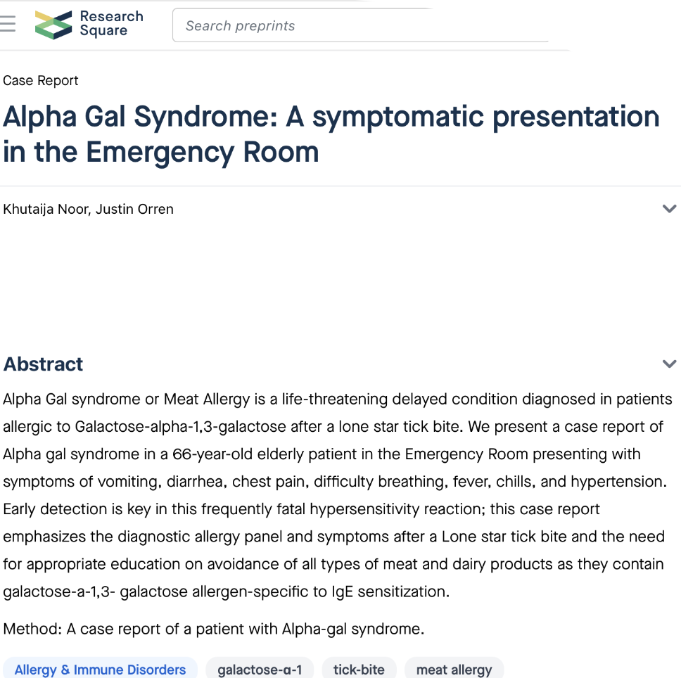 Alpha Gal Syndrome: A symptomatic presentation in the Emergency Room